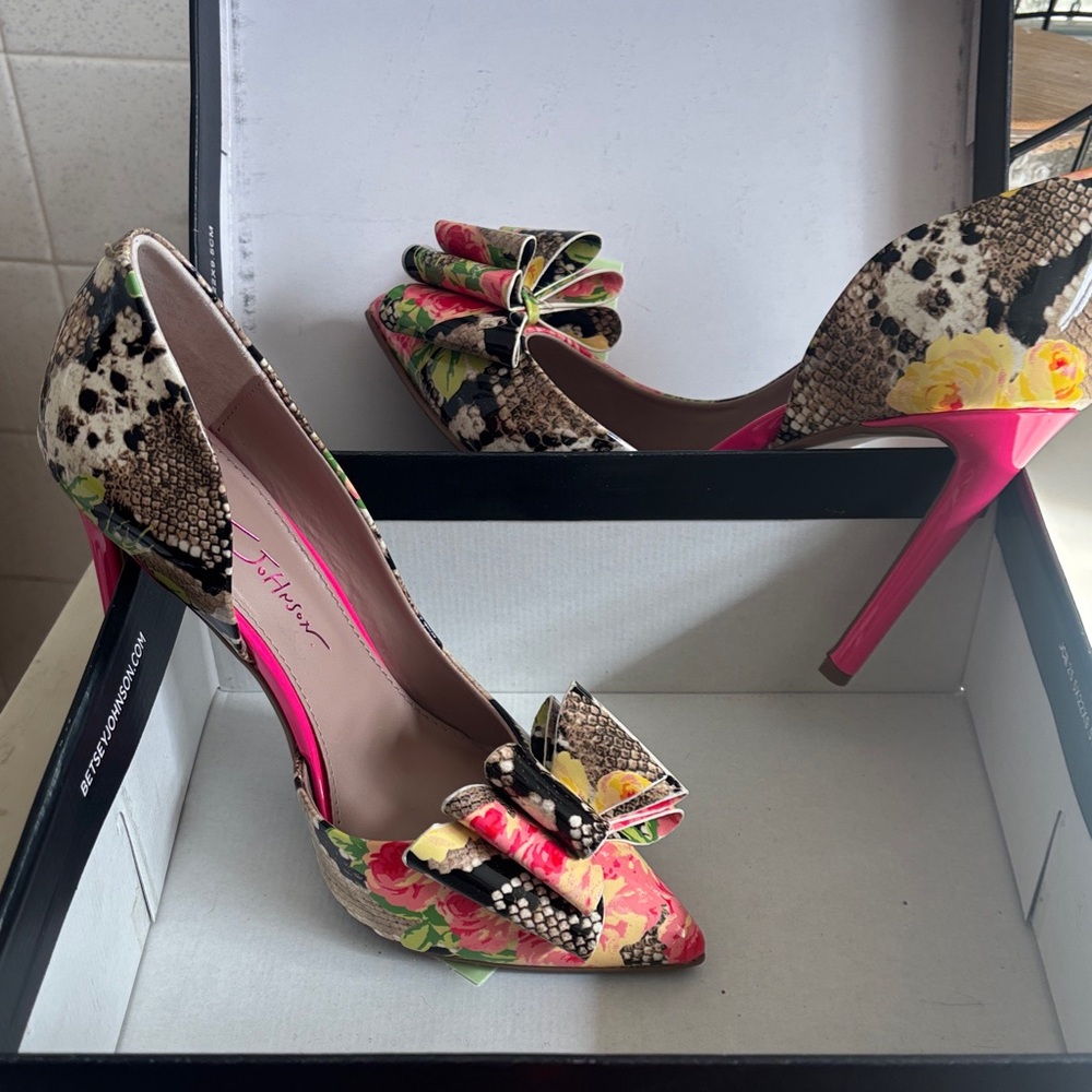 Betsey Johnson Multicolor Floral Snakeskin Heels